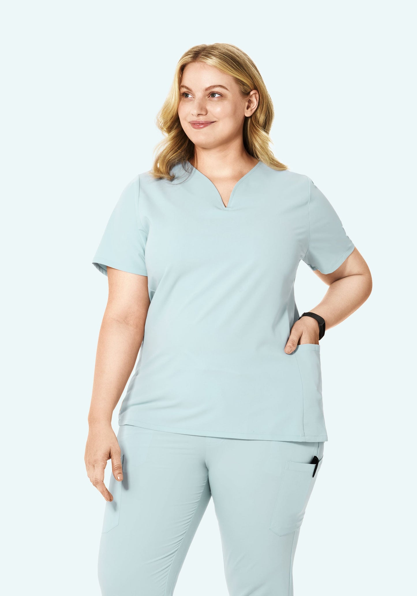 Curved V-Neck Top Sky