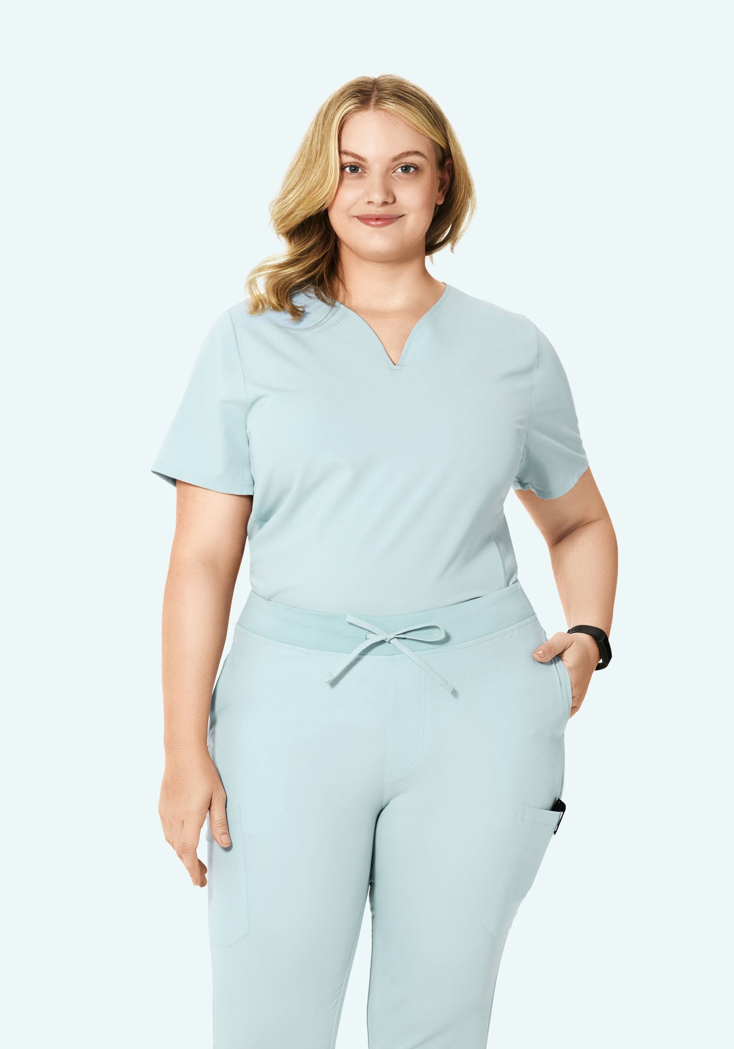Curved V-Neck Top Sky