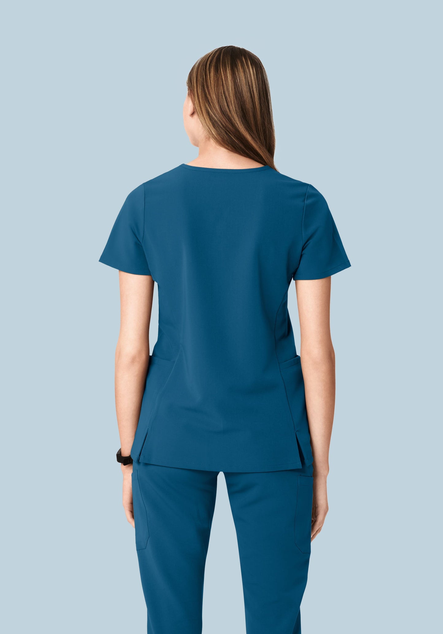 Curved V-Neck Top Harbor Blue