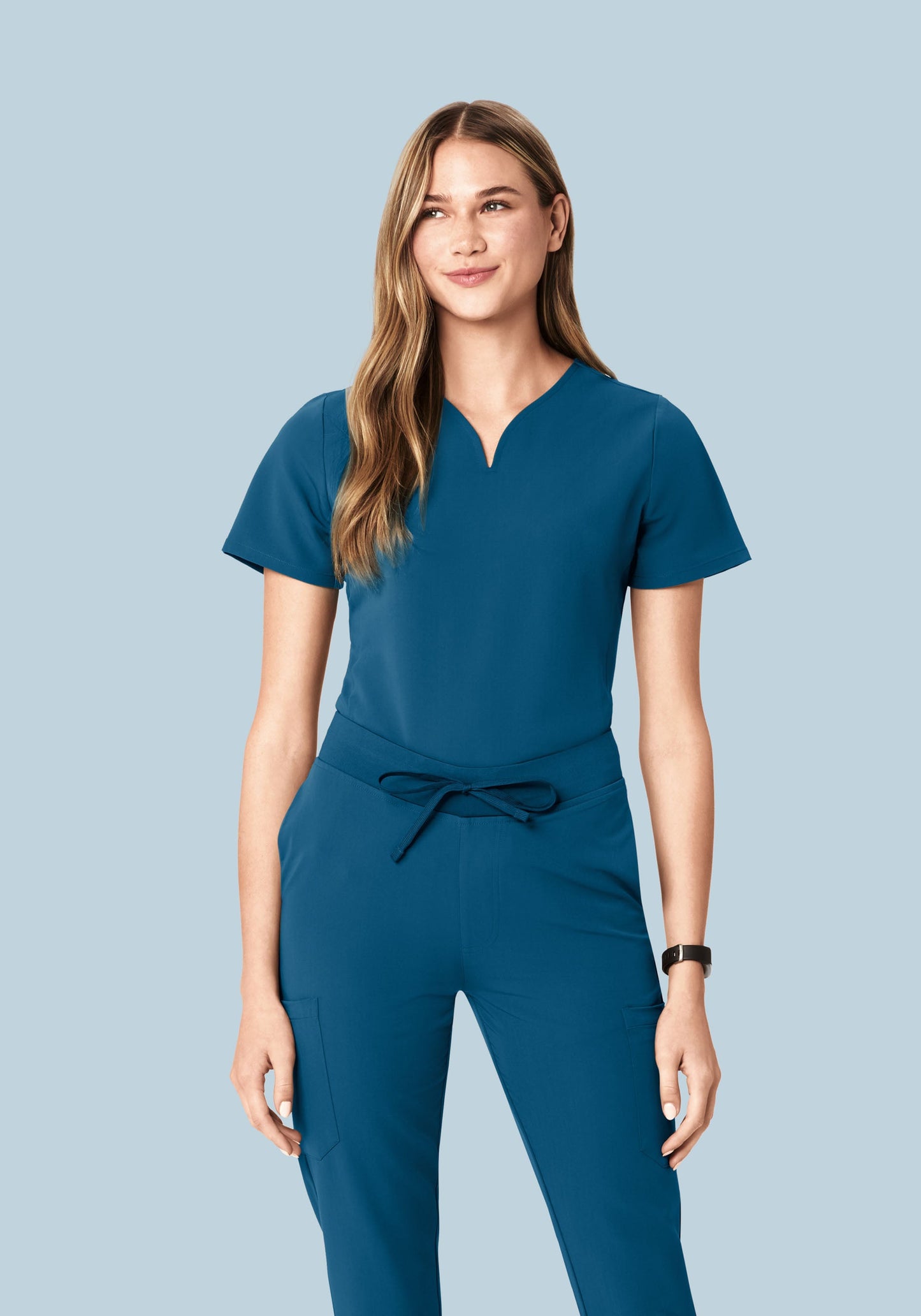 Curved V-Neck Top Harbor Blue