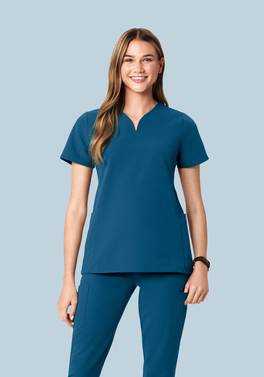 Curved V-Neck Top Harbor Blue