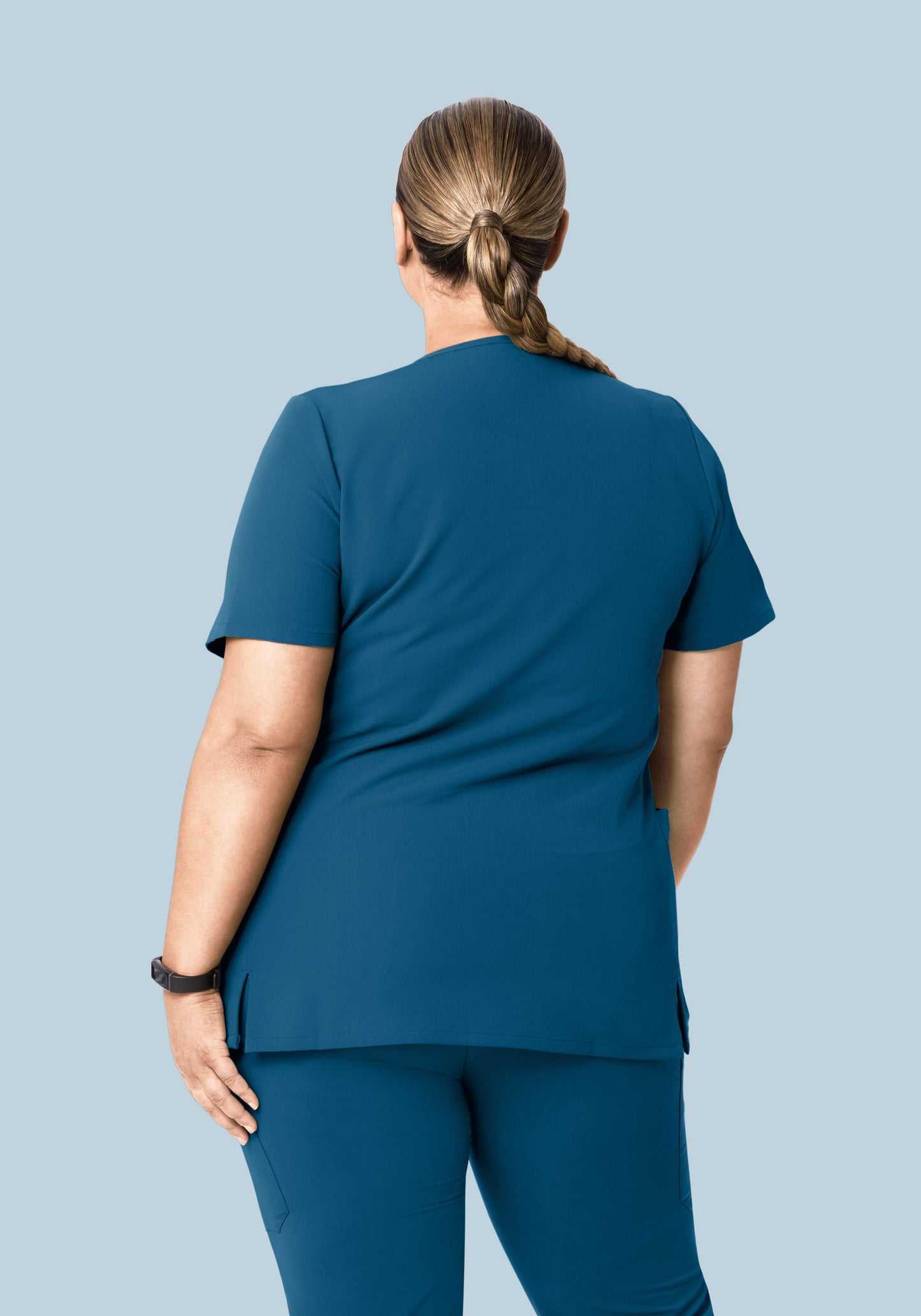 Curved V-Neck Top Harbor Blue