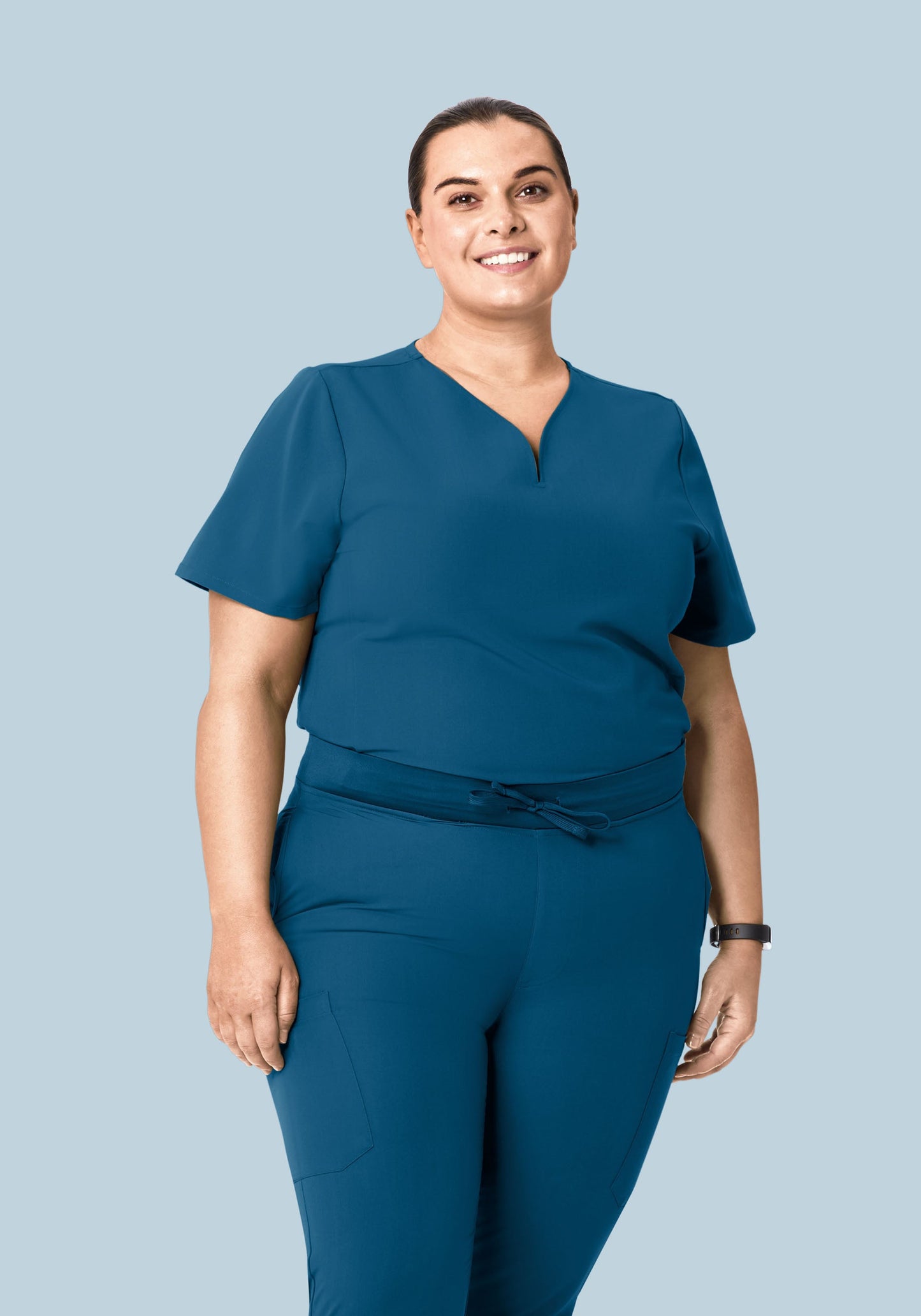 Curved V-Neck Top Harbor Blue