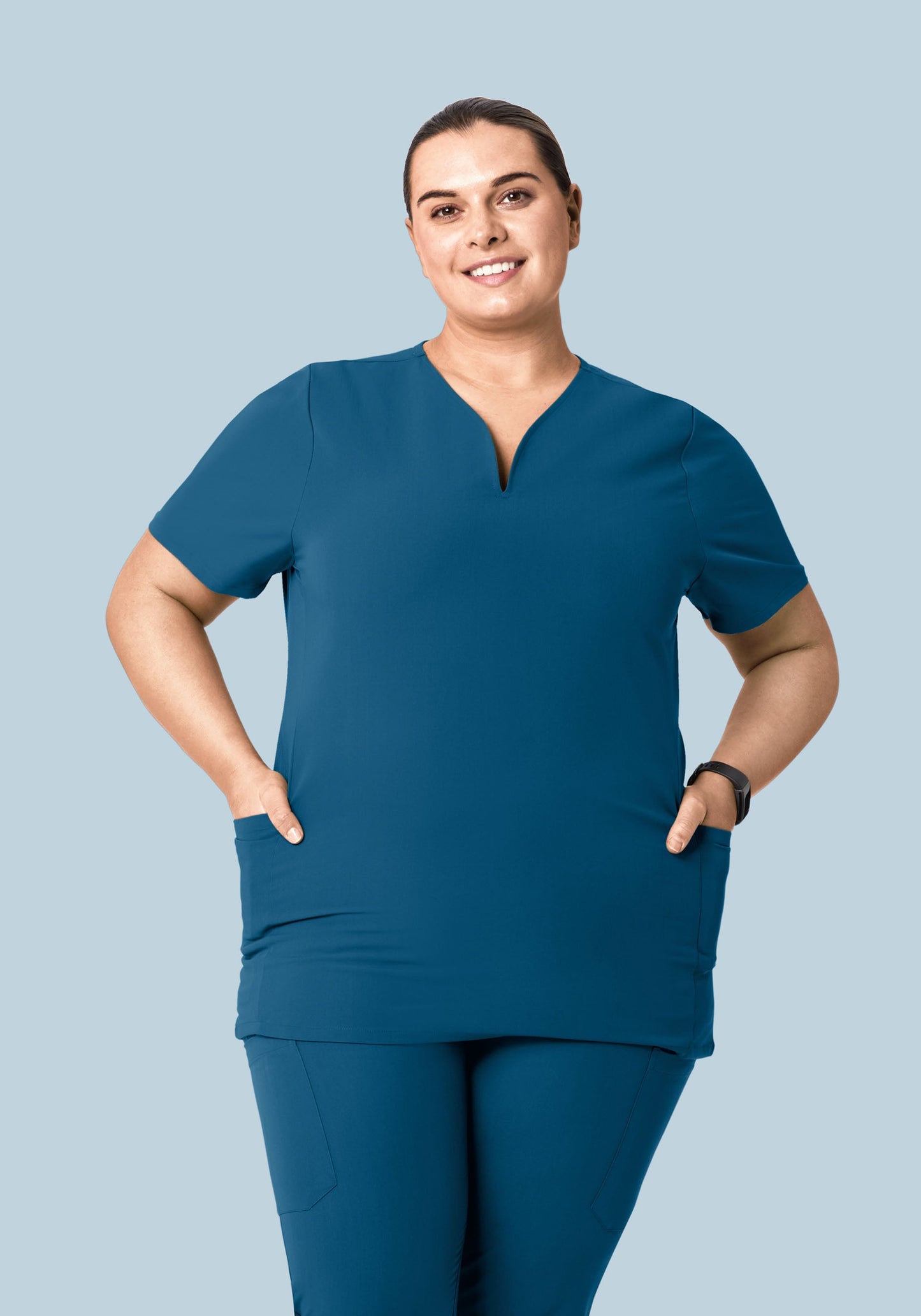 Curved V-Neck Top Harbor Blue