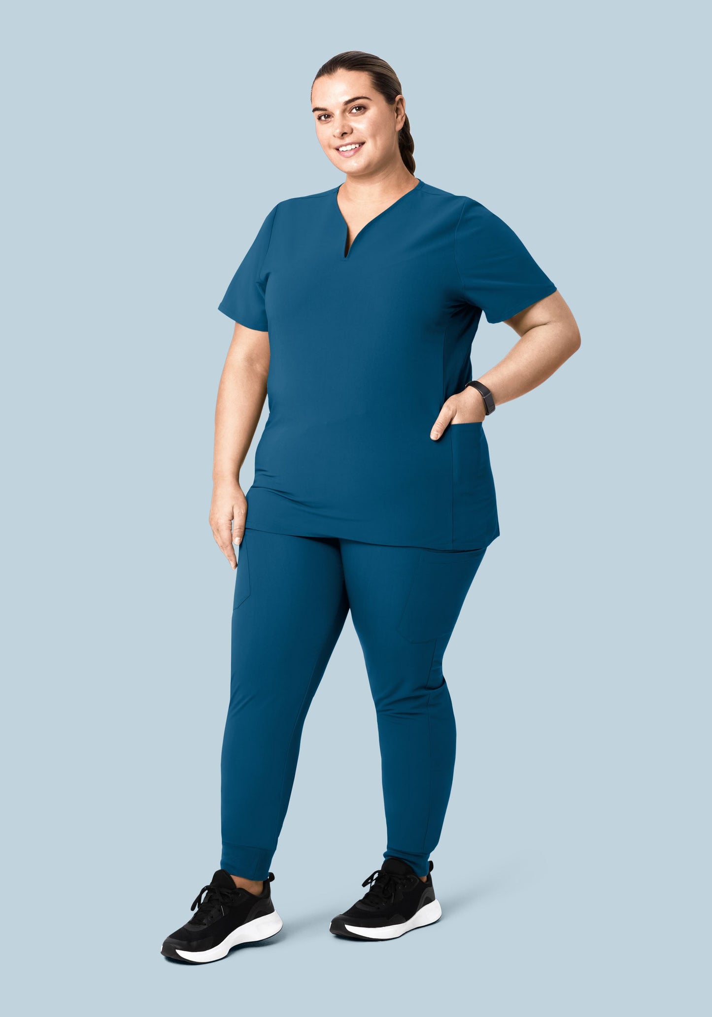 Curved V-Neck Top Harbor Blue