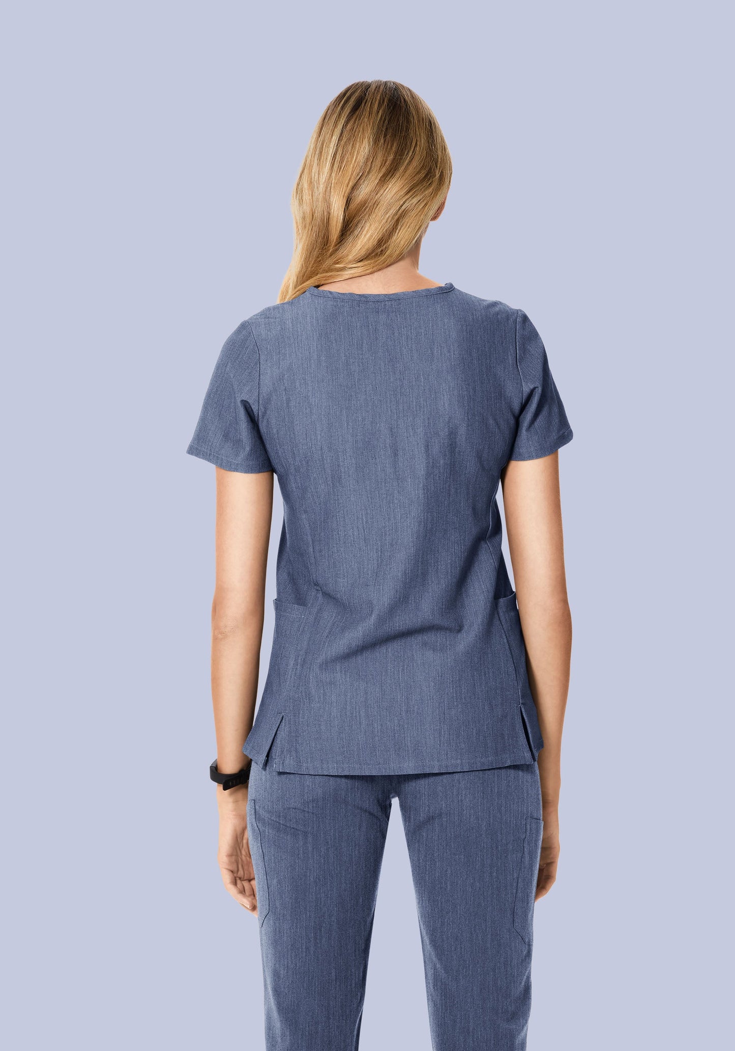 Curved V-Neck Top Heather Denim