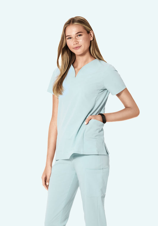 Curved V-Neck Top Sky