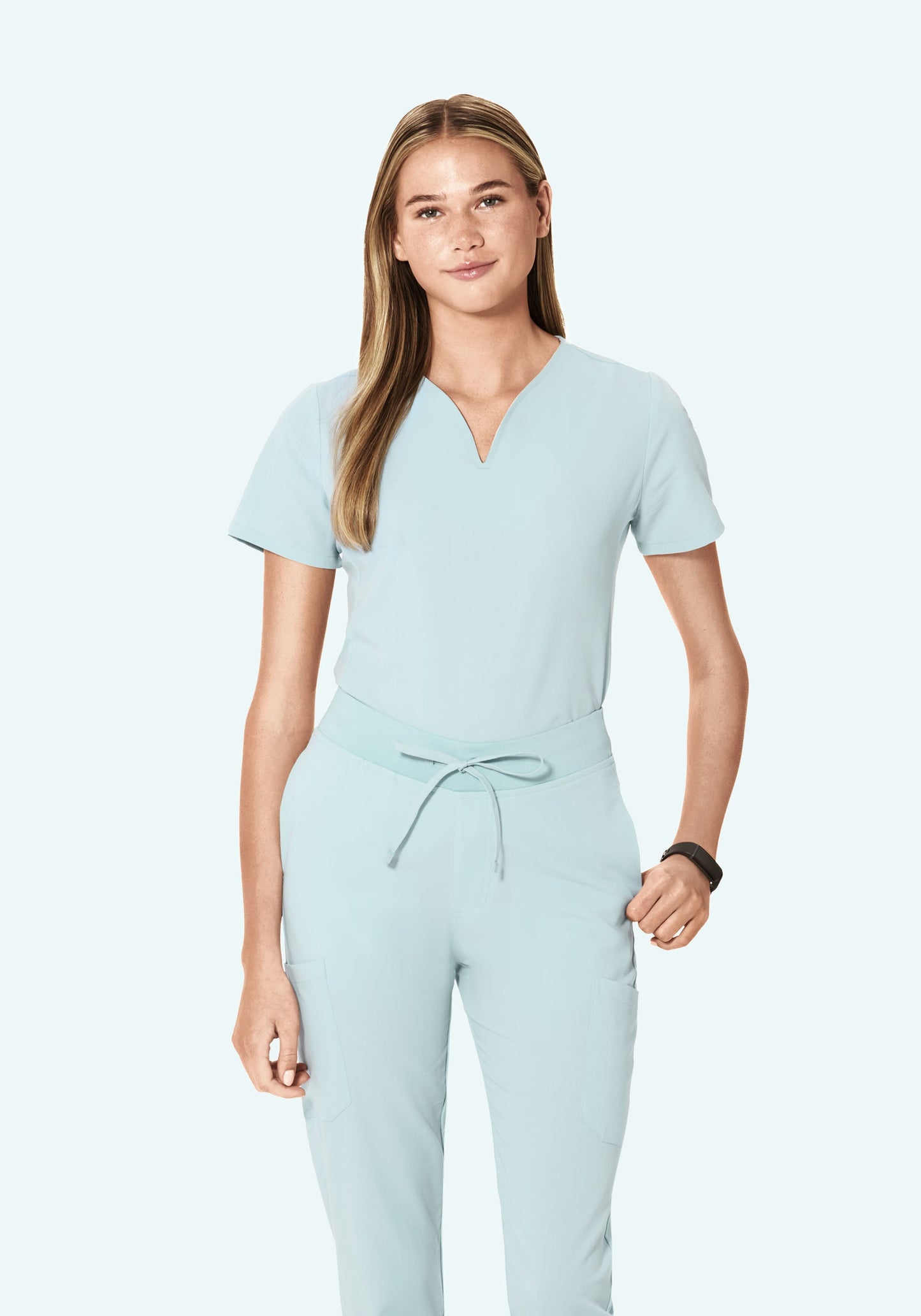 Curved V-Neck Top Sky