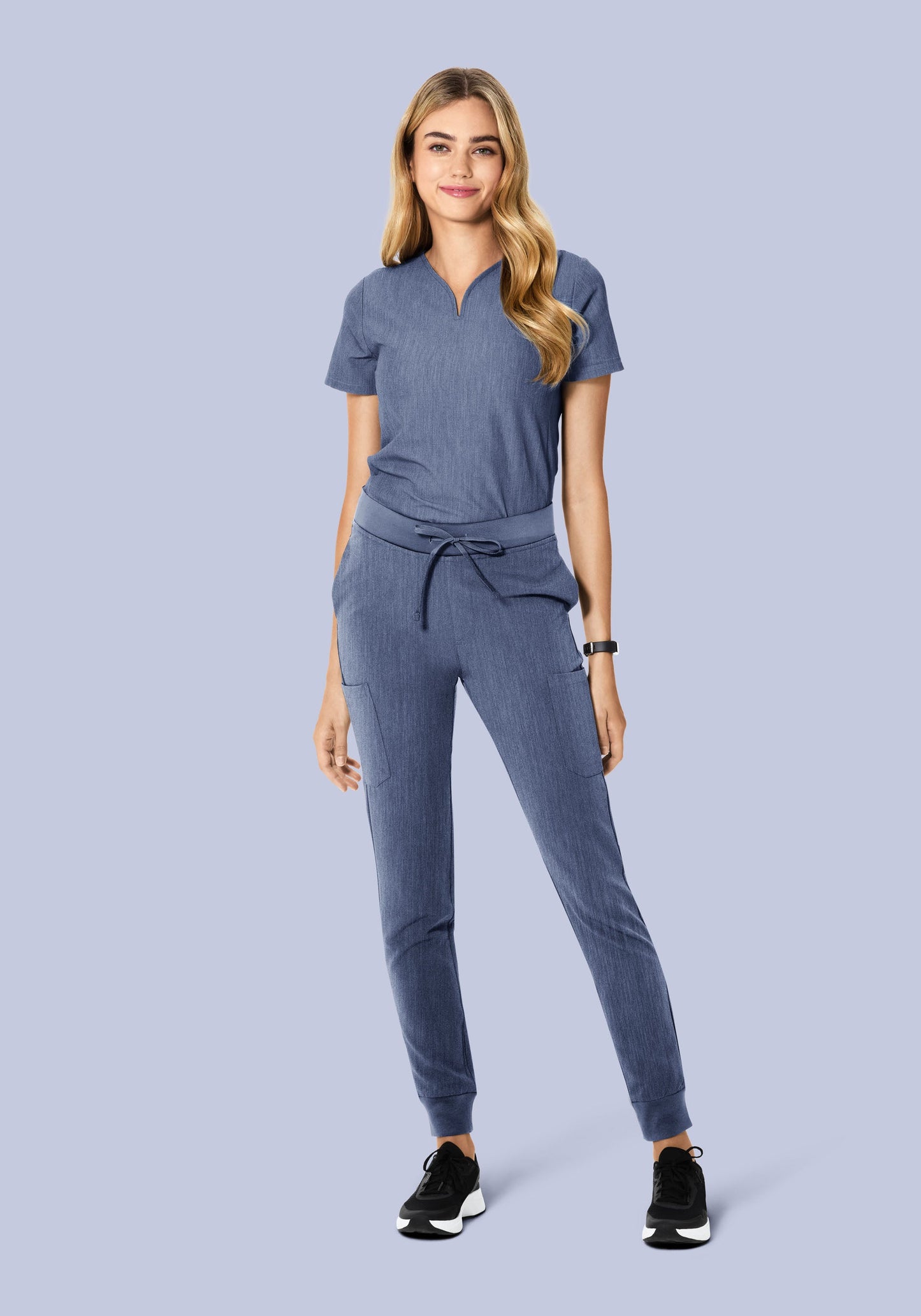 Curved V-Neck Top Heather Denim