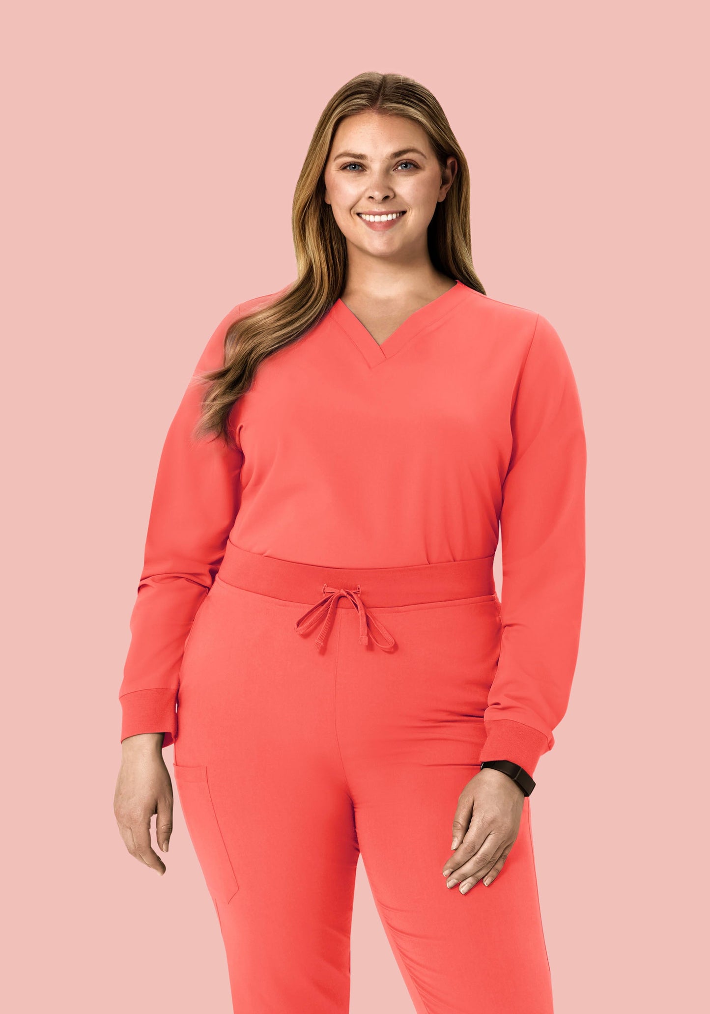 Long Sleeve 6 Pocket Top Sunkissed Coral