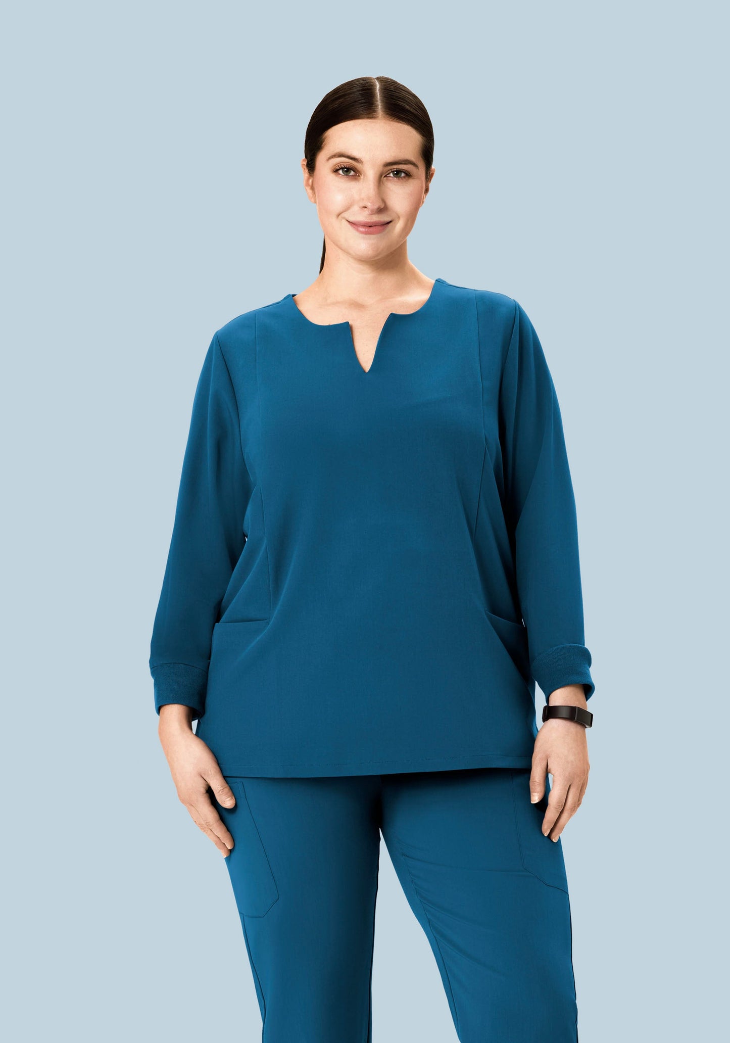 Long Sleeve Notch Neck Top Harbor Blue
