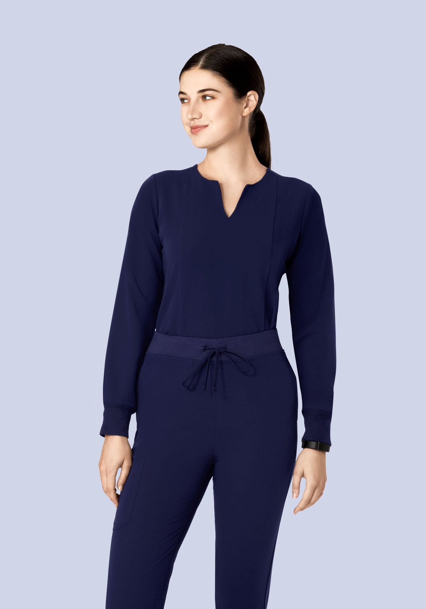 Long Sleeve Notch Neck Top Navy