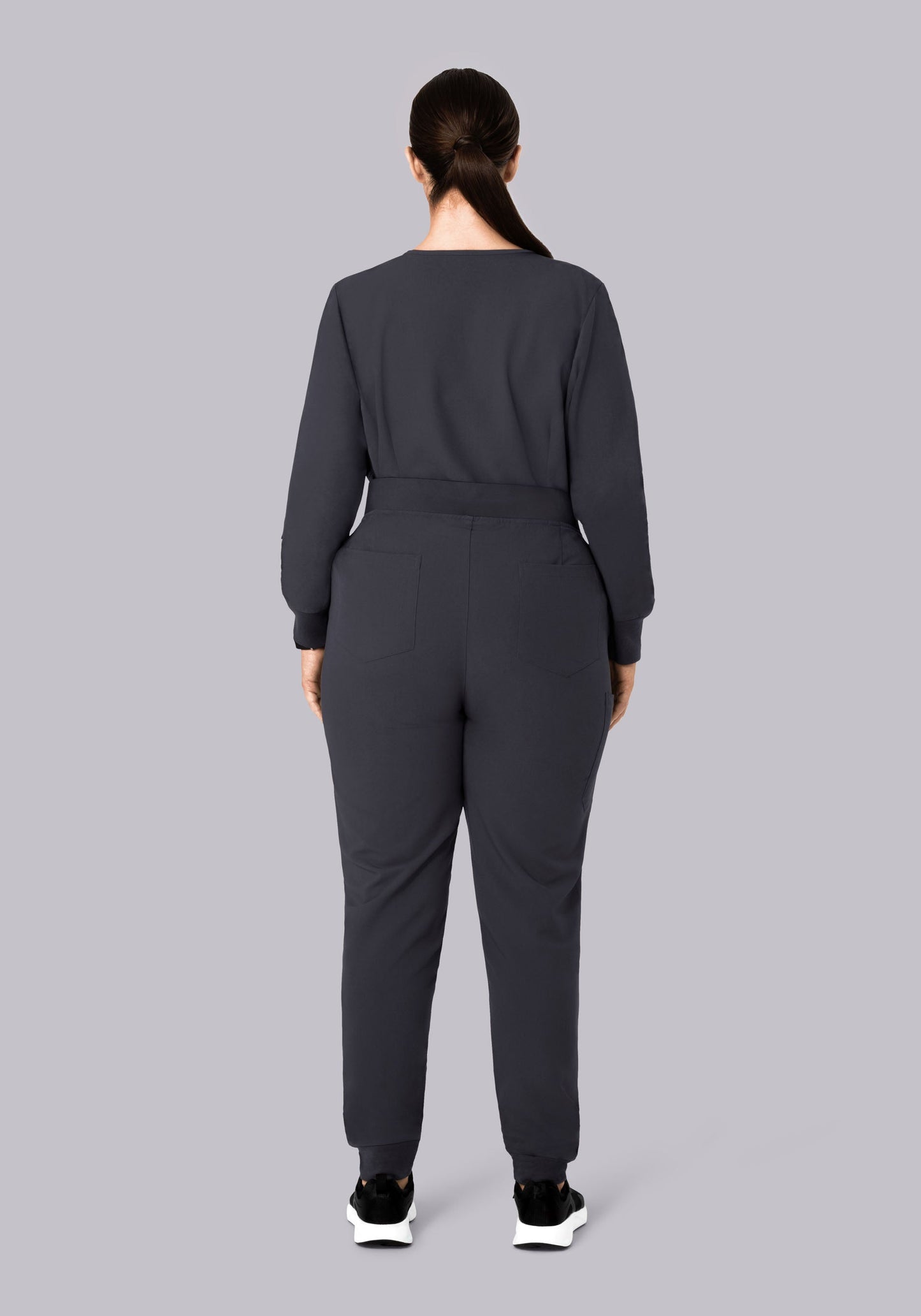 Long Sleeve Notch Neck Top Pewter