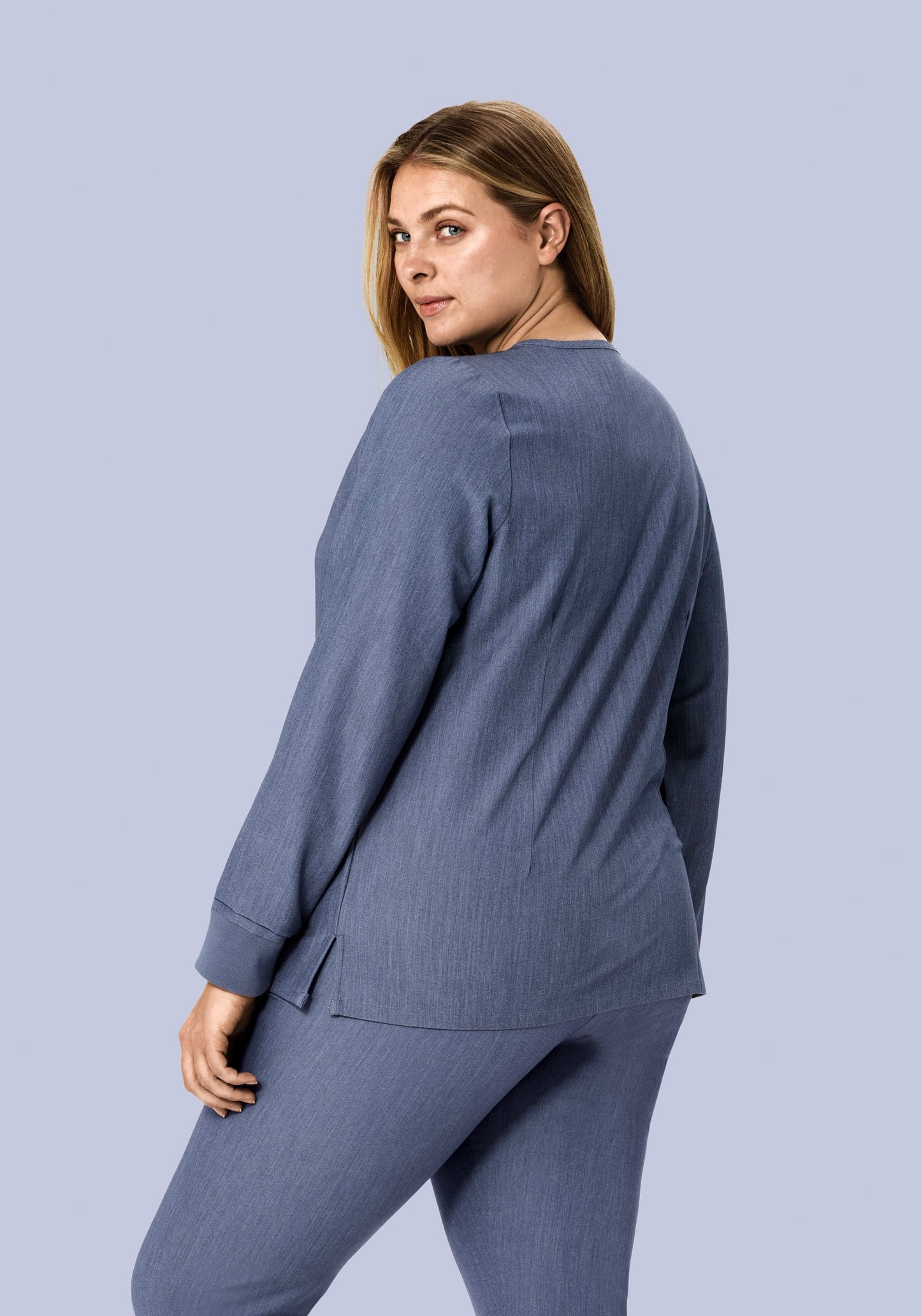 Long Sleeve 6 Pocket Top Heather Denim