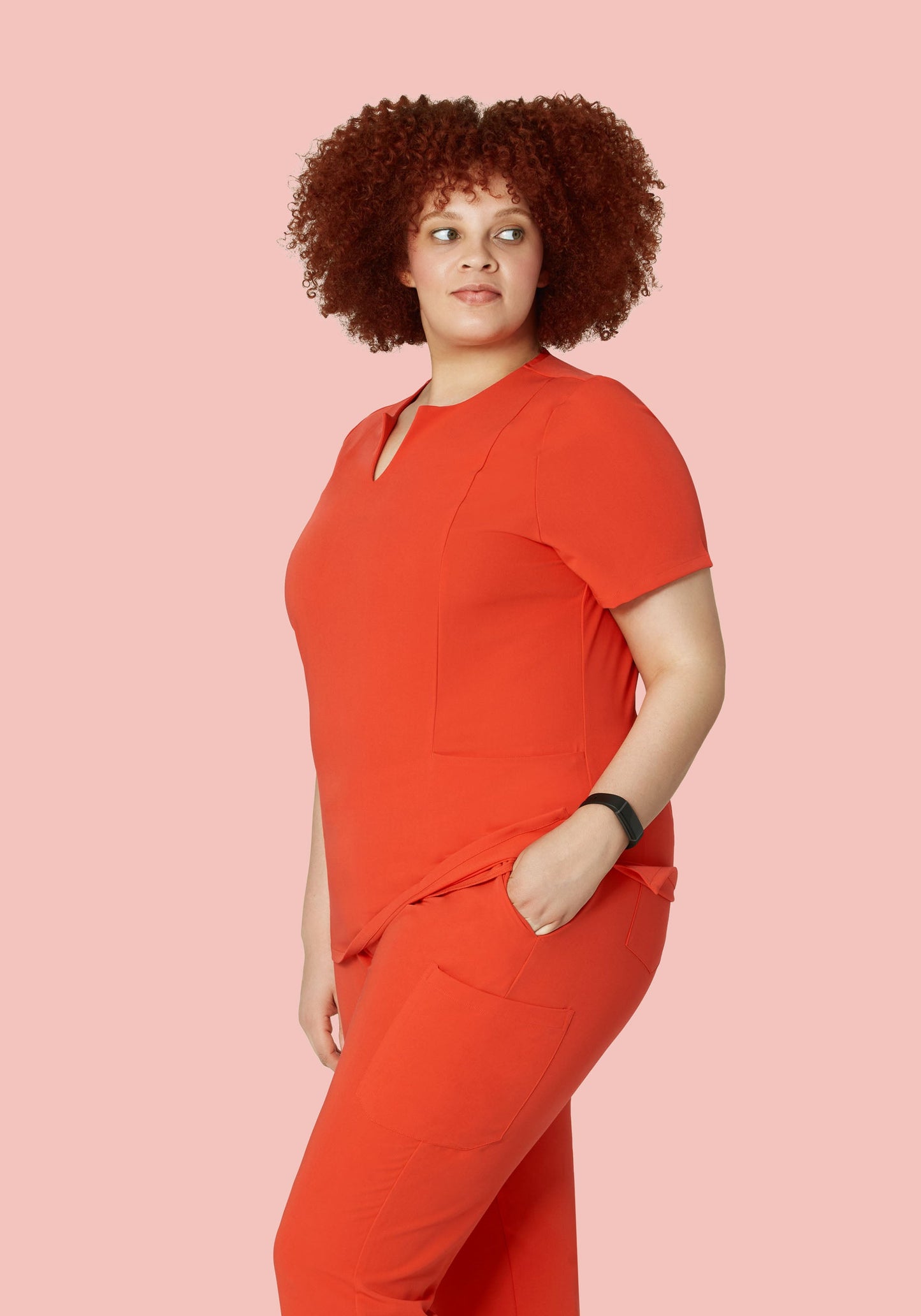 5 Pocket Notch Neck Top Sunset Orange