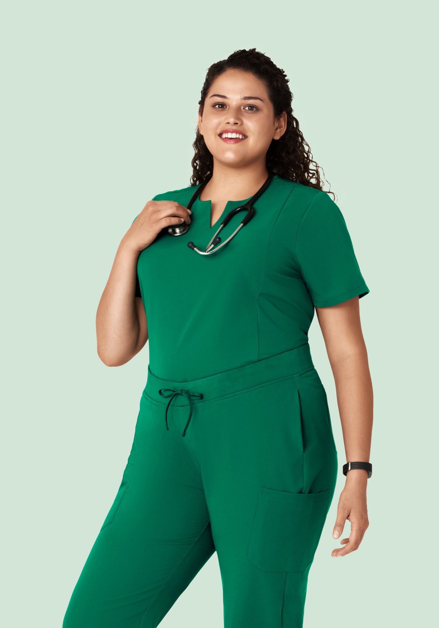5 Pocket Notch Neck Top Envy Green