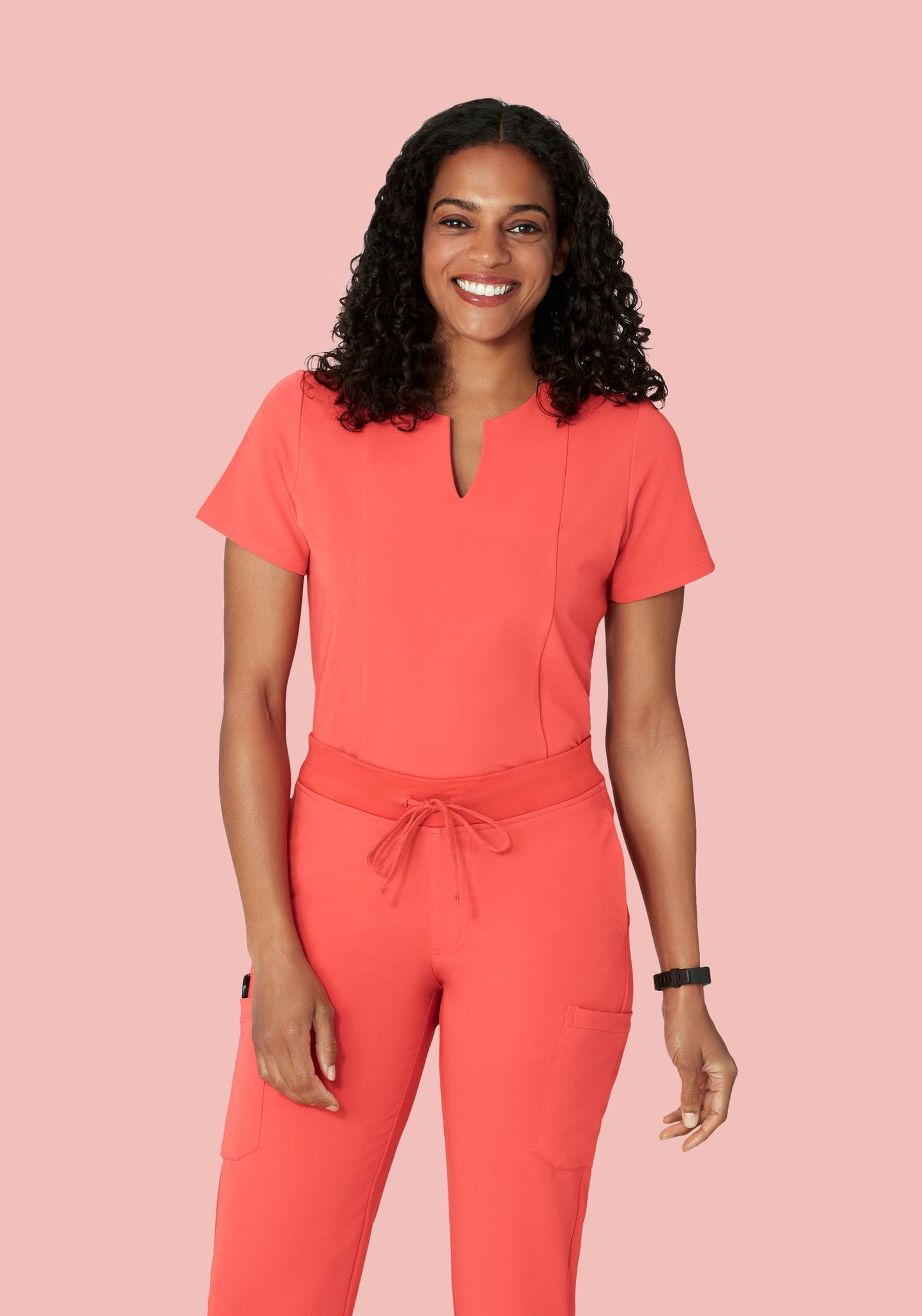 5 Pocket Notch Neck Top Sunkissed Coral
