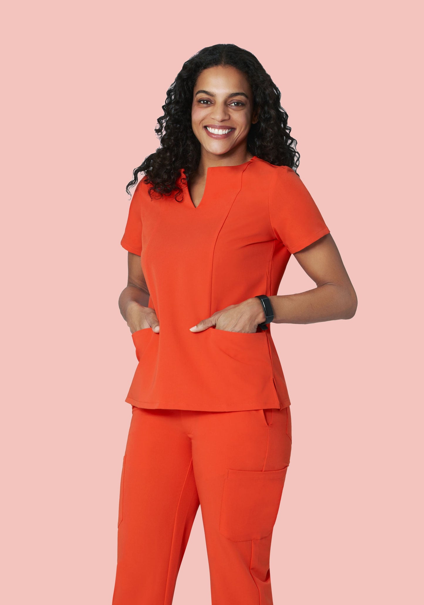 5 Pocket Notch Neck Top Sunset Orange