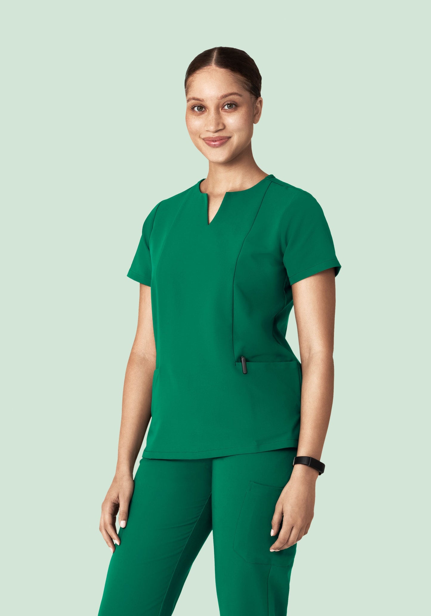 5 Pocket Notch Neck Top Envy Green