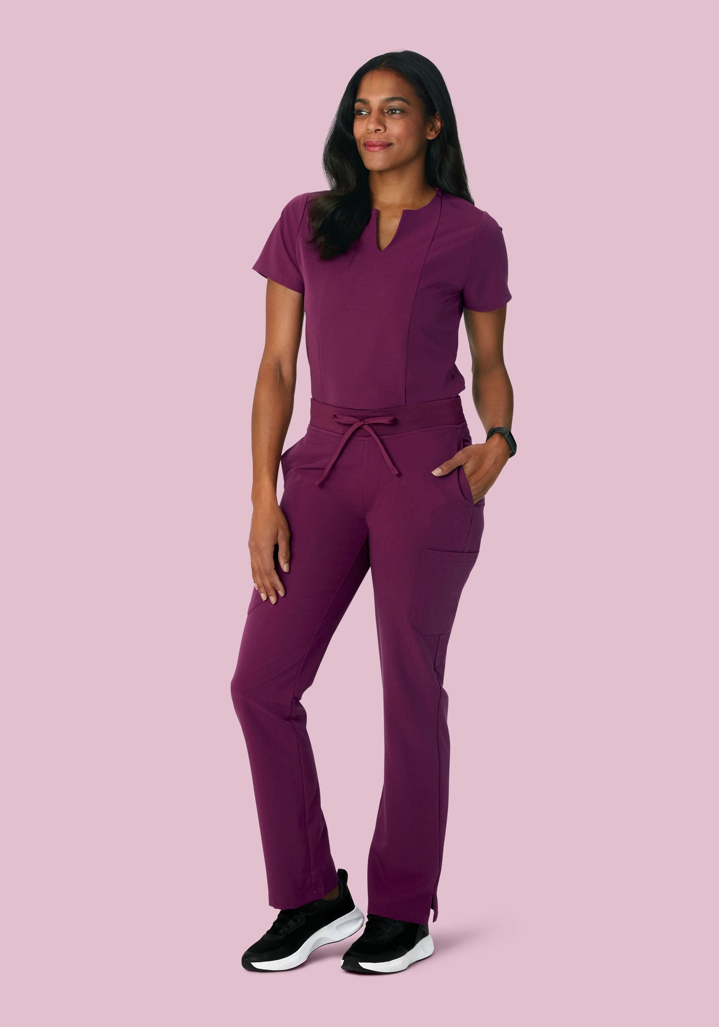 5 Pocket Notch Neck Top Plum