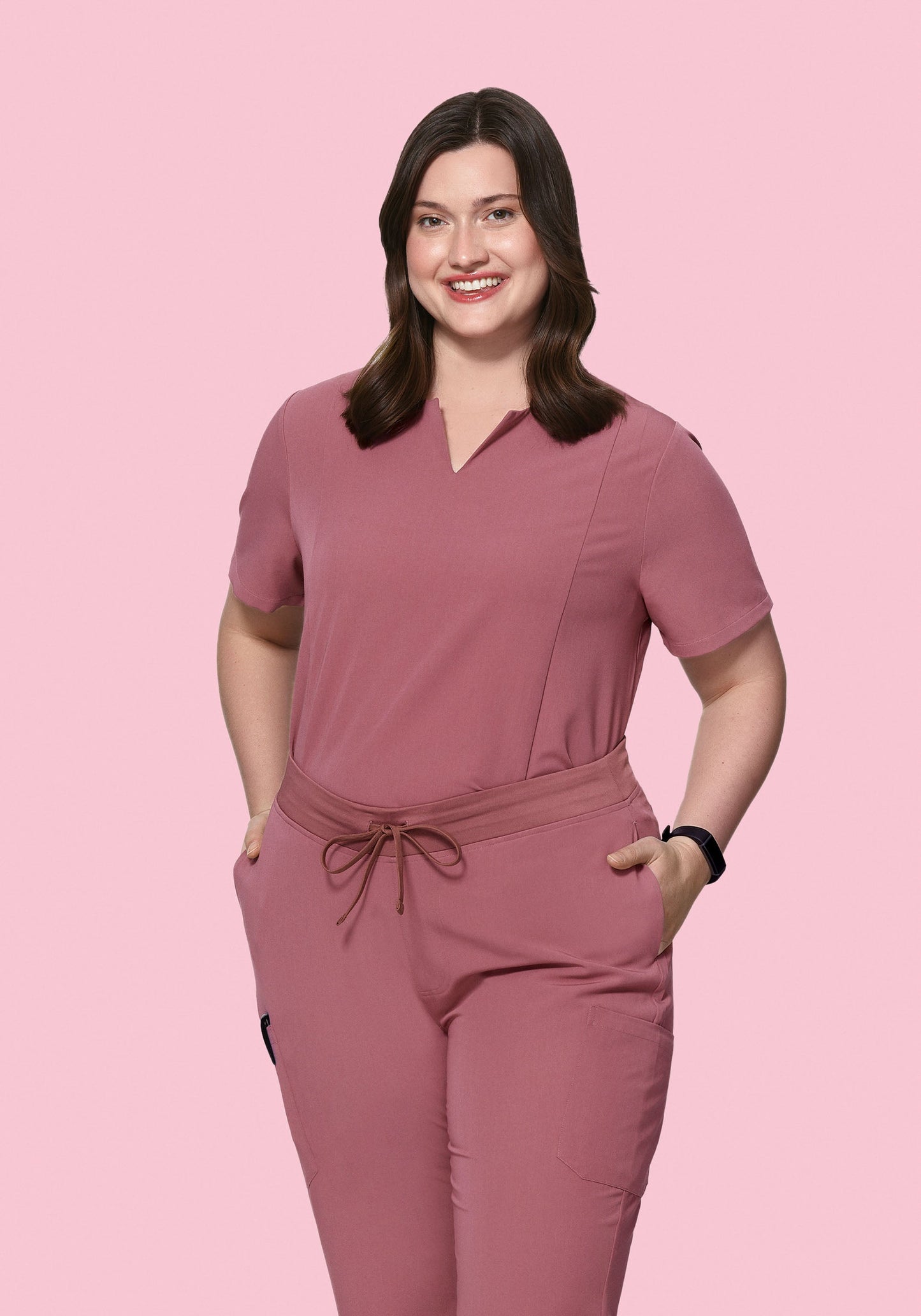 5 Pocket Notch Neck Top Mauve