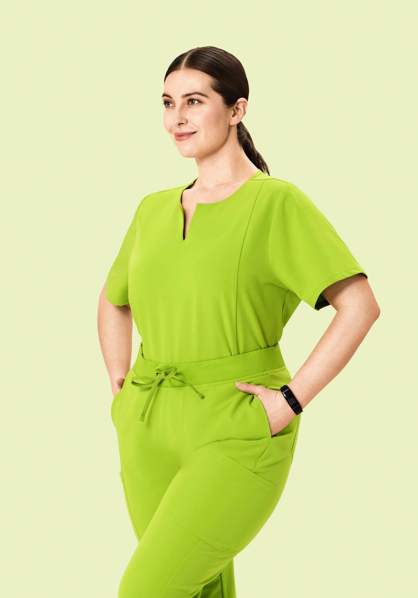 5 Pocket Notch Neck Top Apple Green