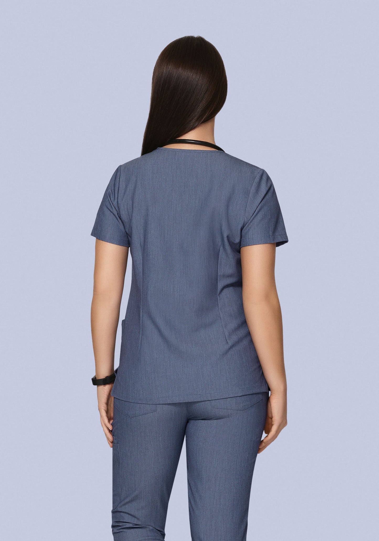 5 Pocket Notch Neck Top Heather Denim