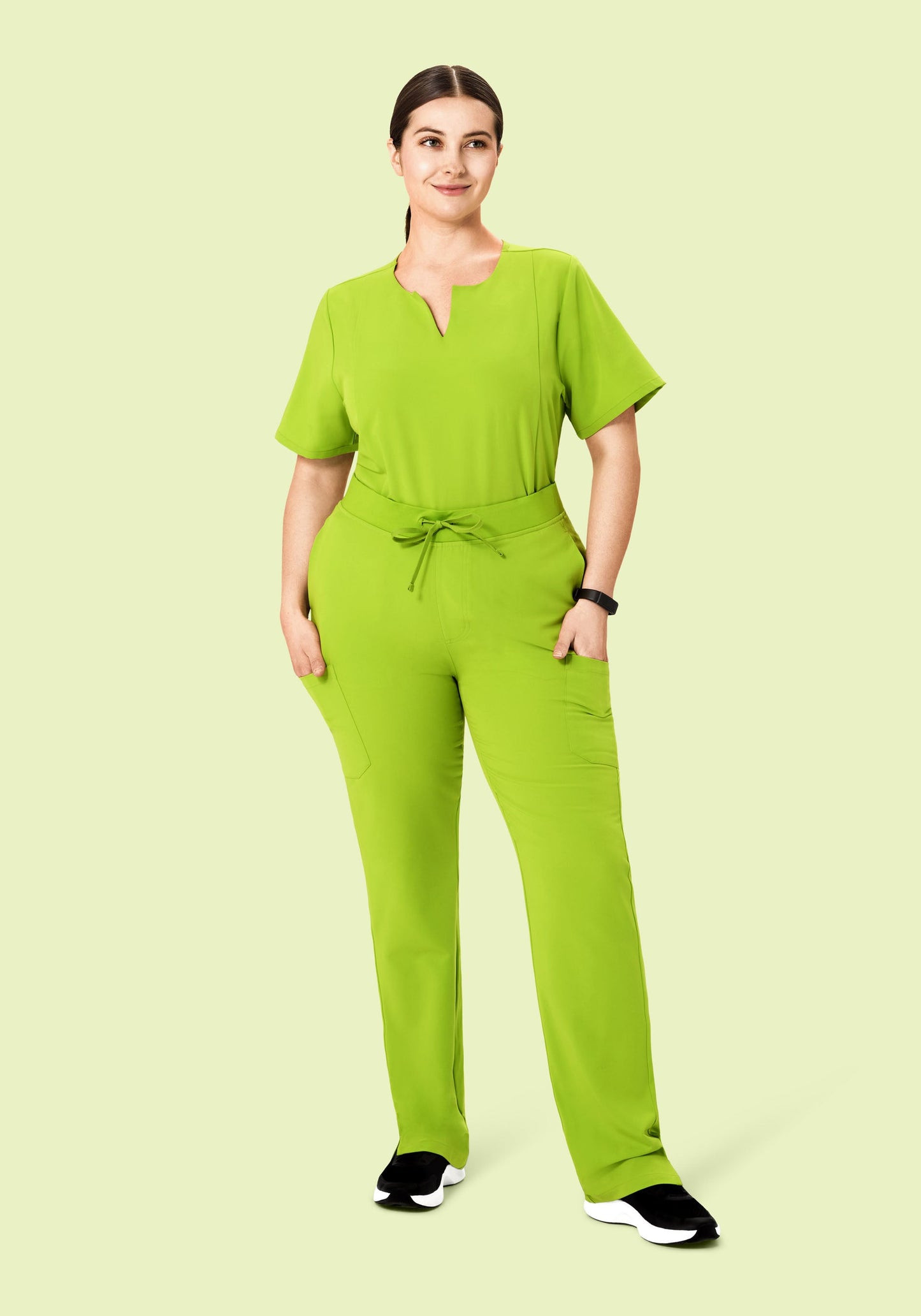 5 Pocket Notch Neck Top Apple Green