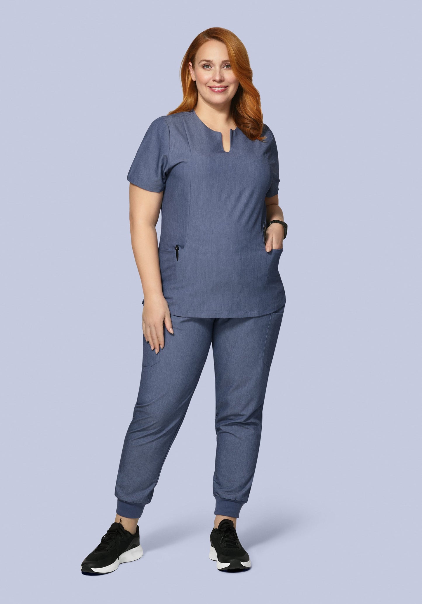 5 Pocket Notch Neck Top Heather Denim