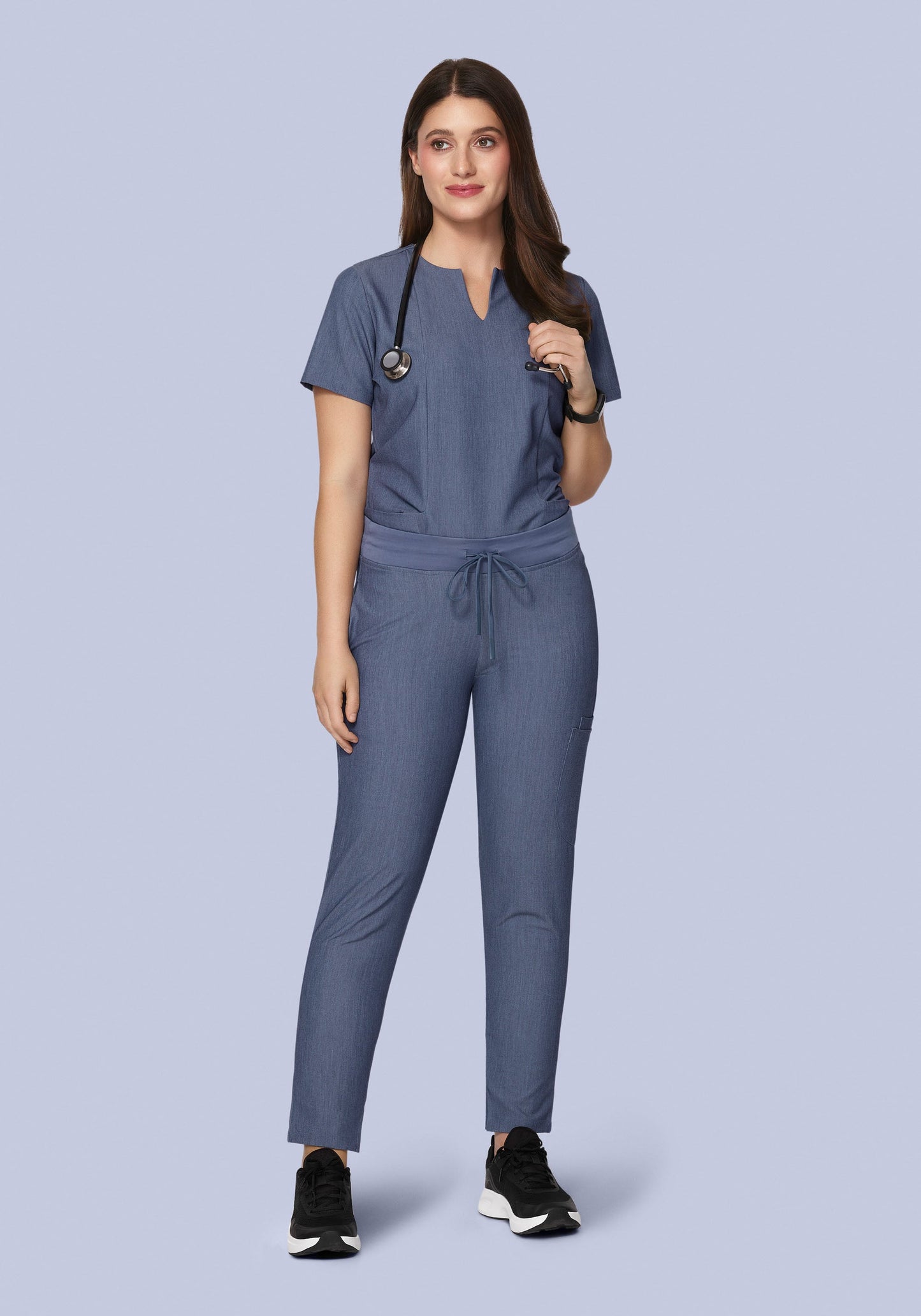 5 Pocket Notch Neck Top Heather Denim