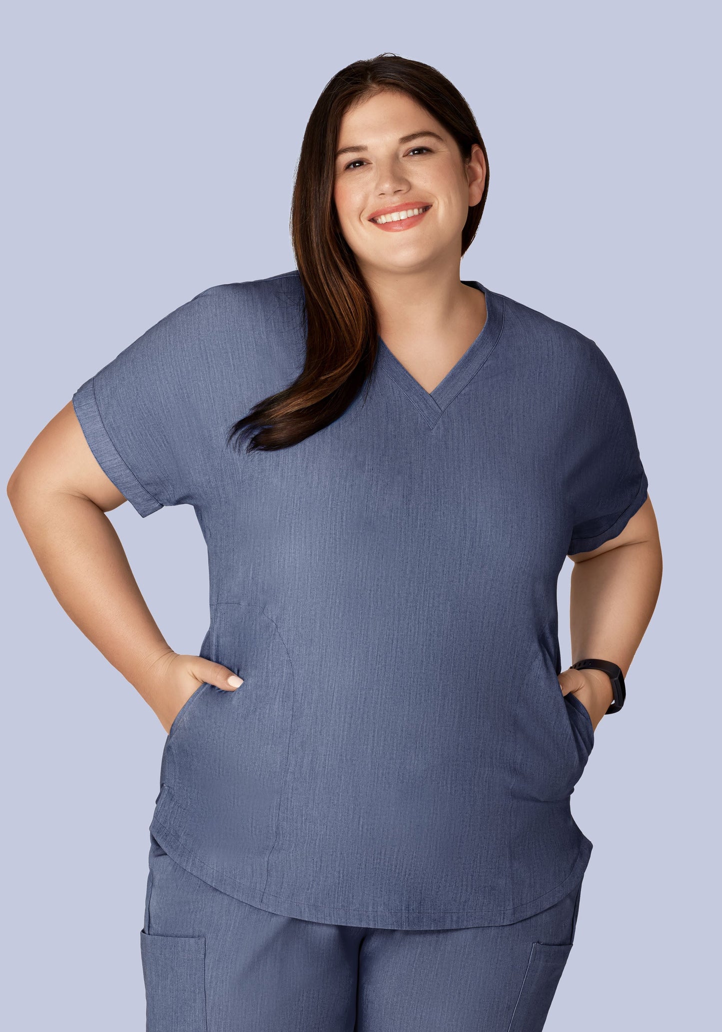 Oversized V Neck Top Heather Denim