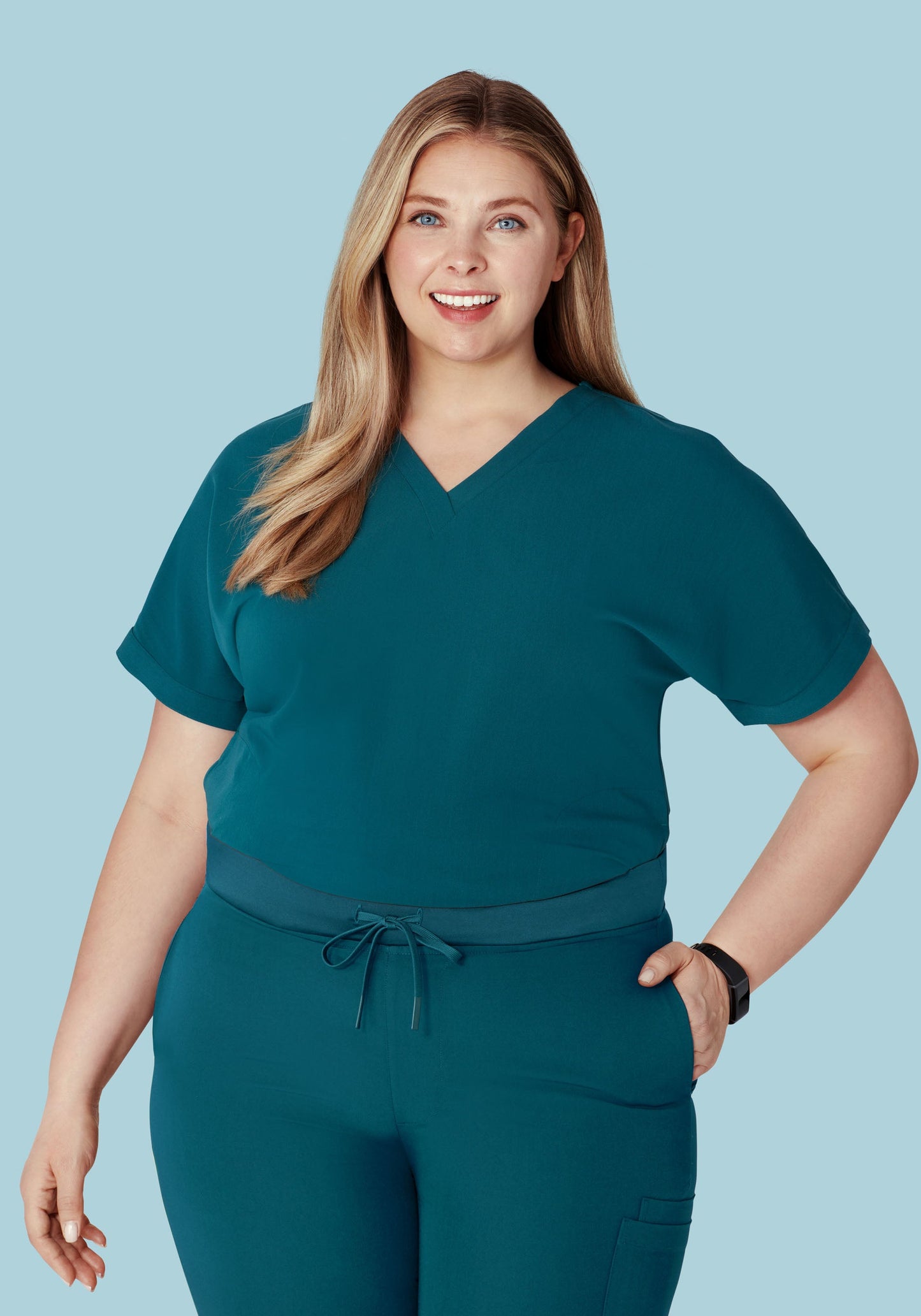 Oversized V Neck Top Caribbean Blue