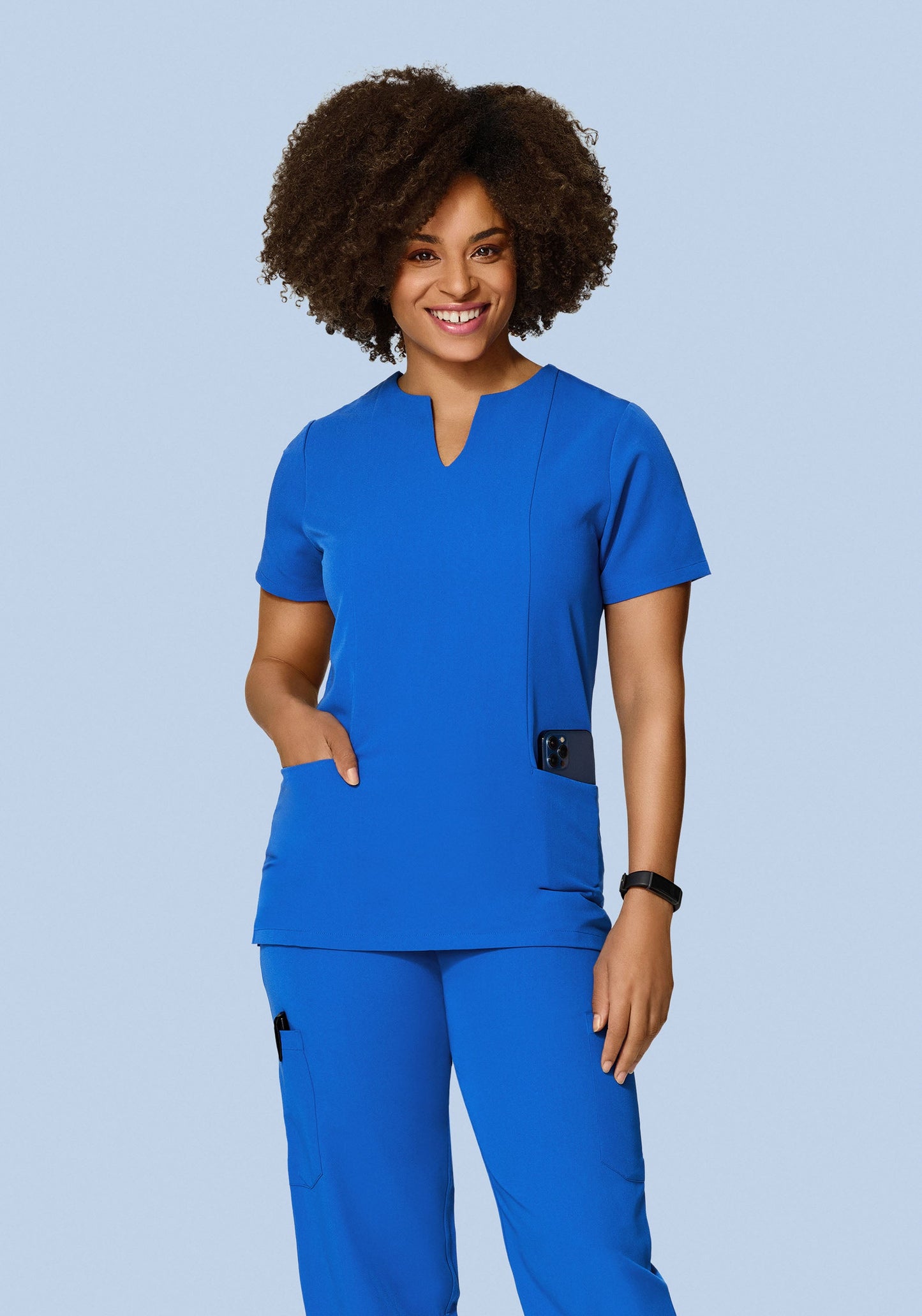 5 Pocket Notch Neck Top Royal Blue