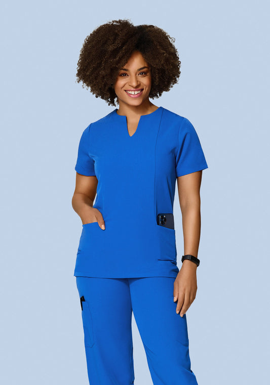 5 Pocket Notch Neck Top Royal Blue