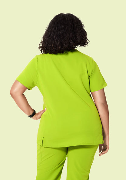 Curved V-Neck Top Apple Green