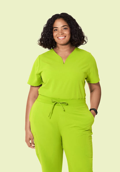 Curved V-Neck Top Apple Green