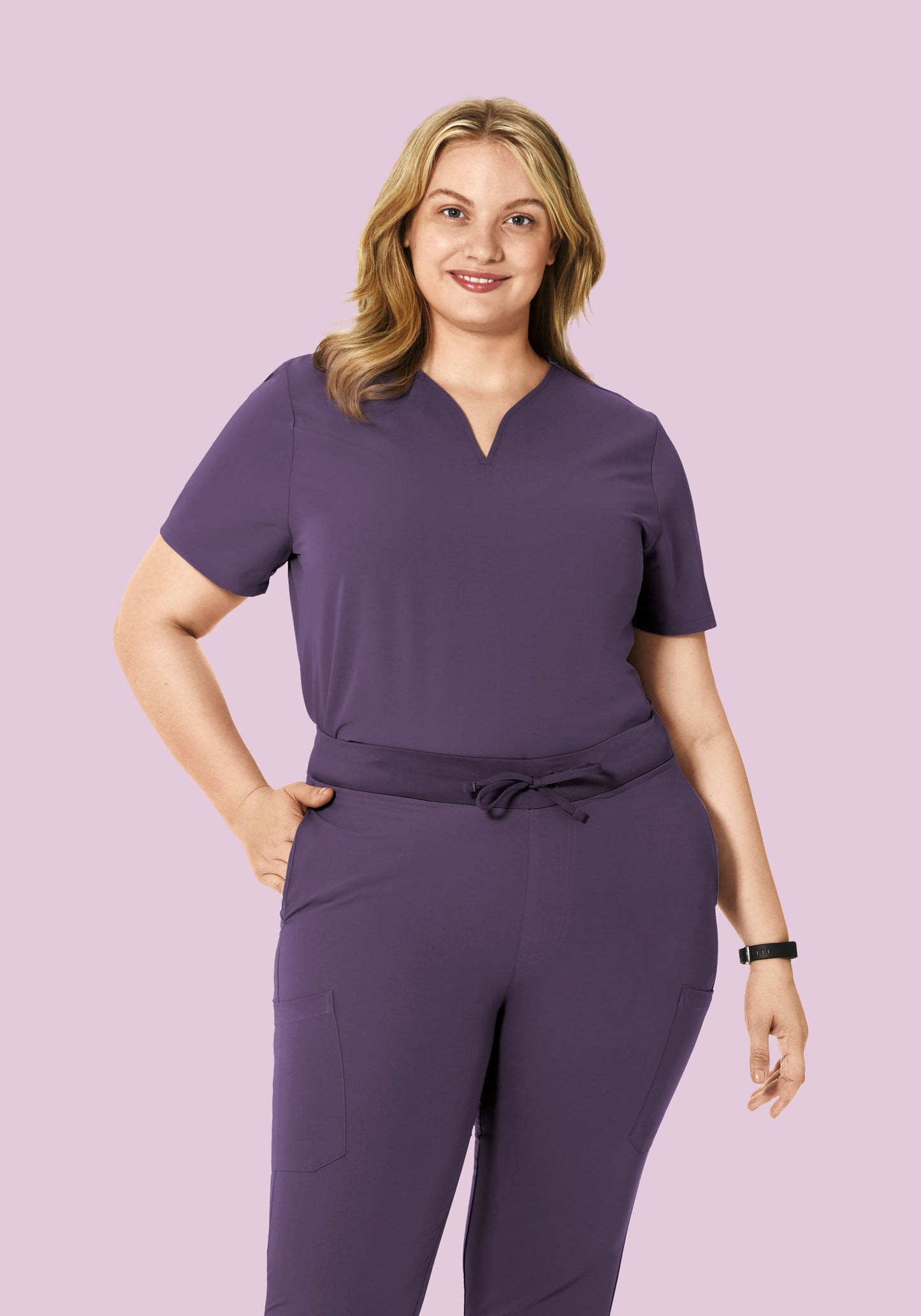 Curved V-Neck Top Deep Dewberry