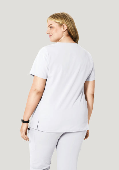 Curved V-Neck Top White