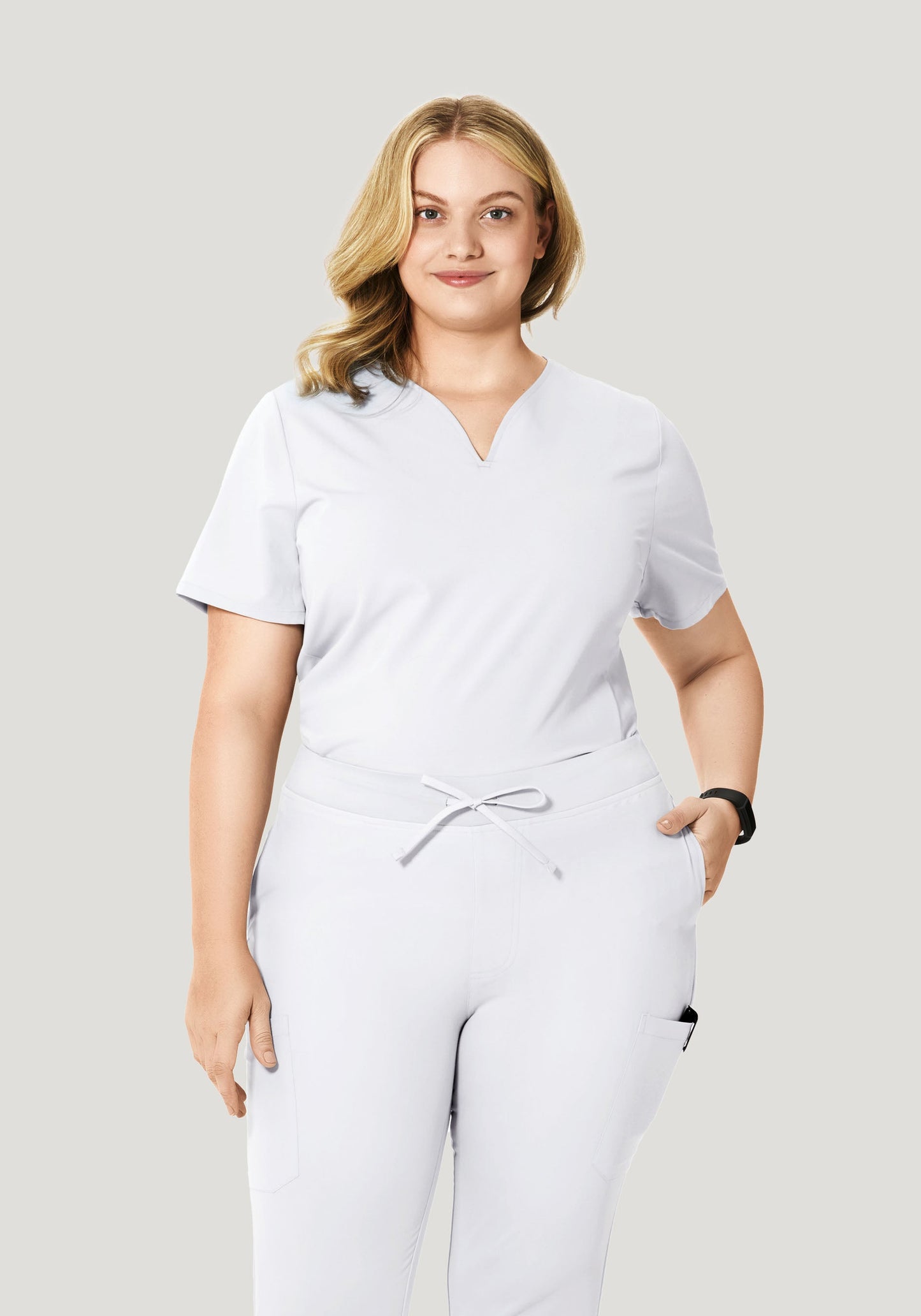 Curved V-Neck Top White