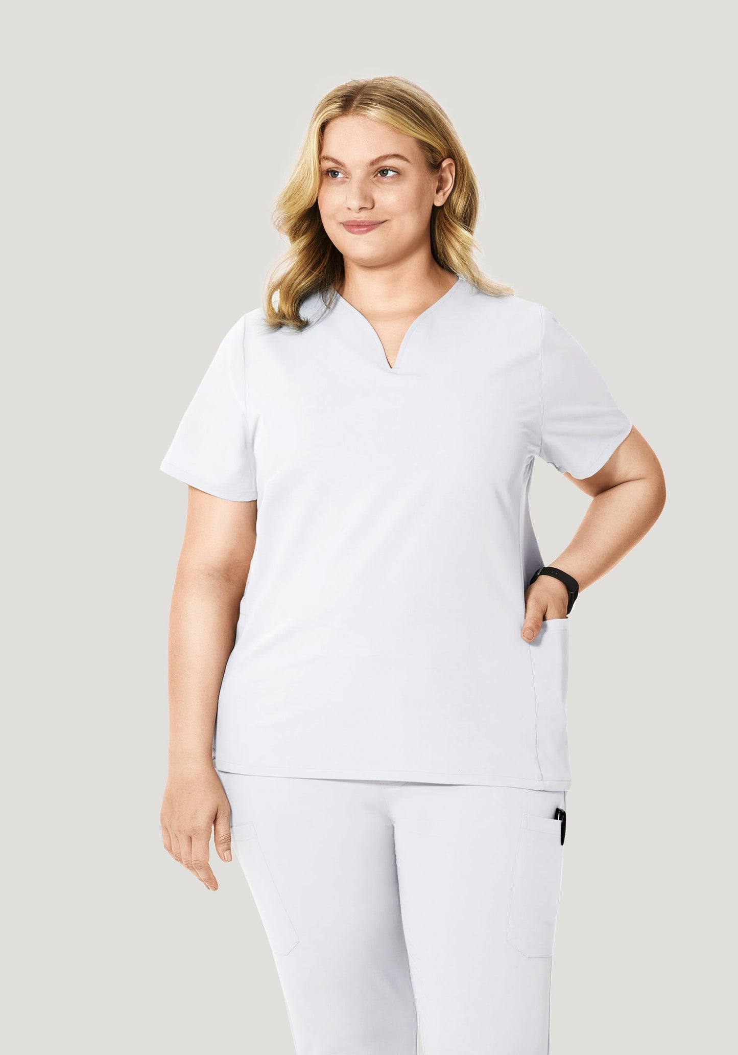 Curved V-Neck Top White