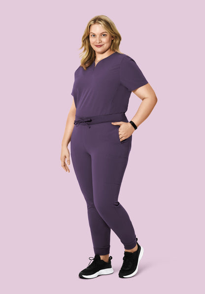 Curved V-Neck Top Deep Dewberry
