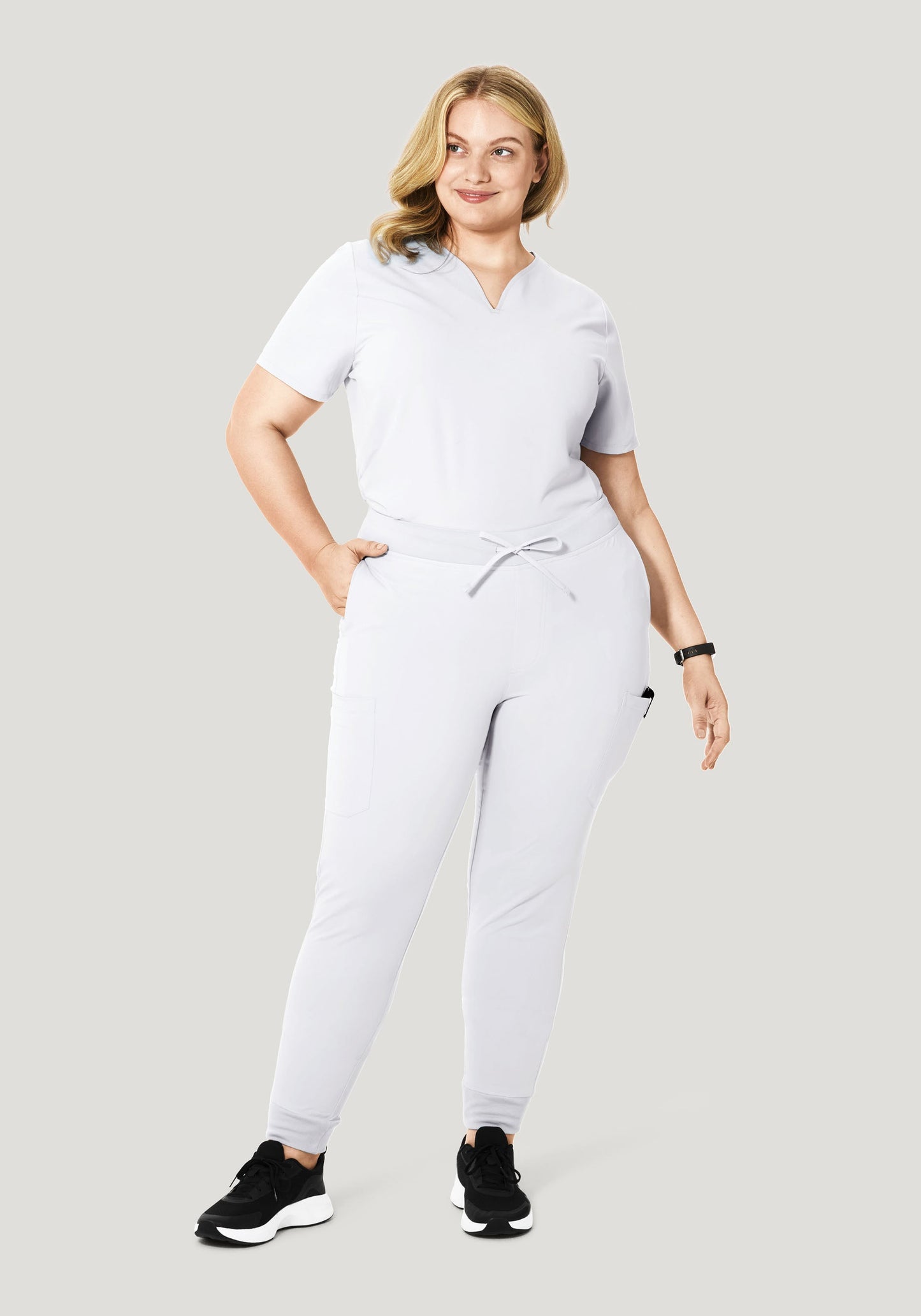 Curved V-Neck Top White