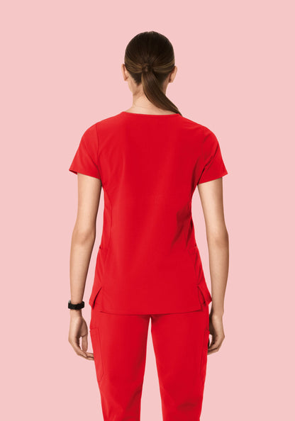 Curved V-Neck Top Candy Red