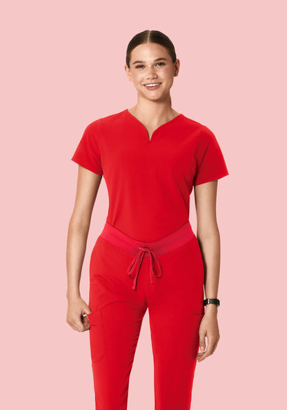 Curved V-Neck Top Candy Red