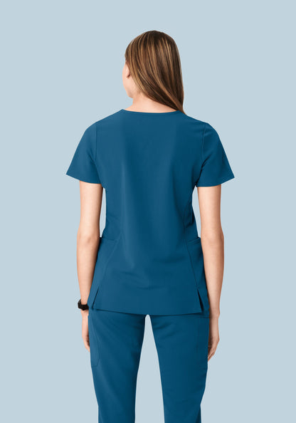 Curved V-Neck Top Harbor Blue