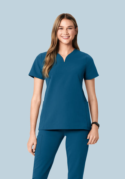 Curved V-Neck Top Harbor Blue