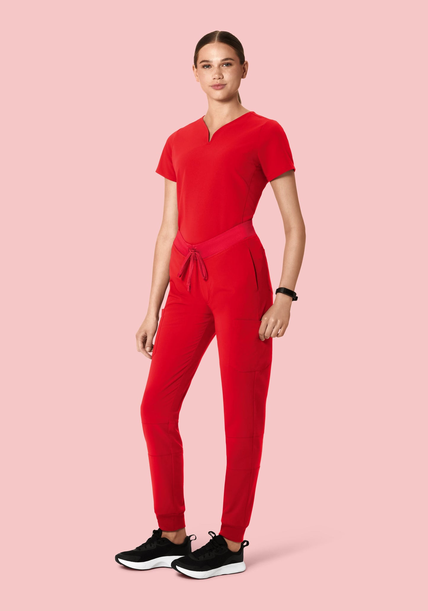 Curved V-Neck Top Candy Red