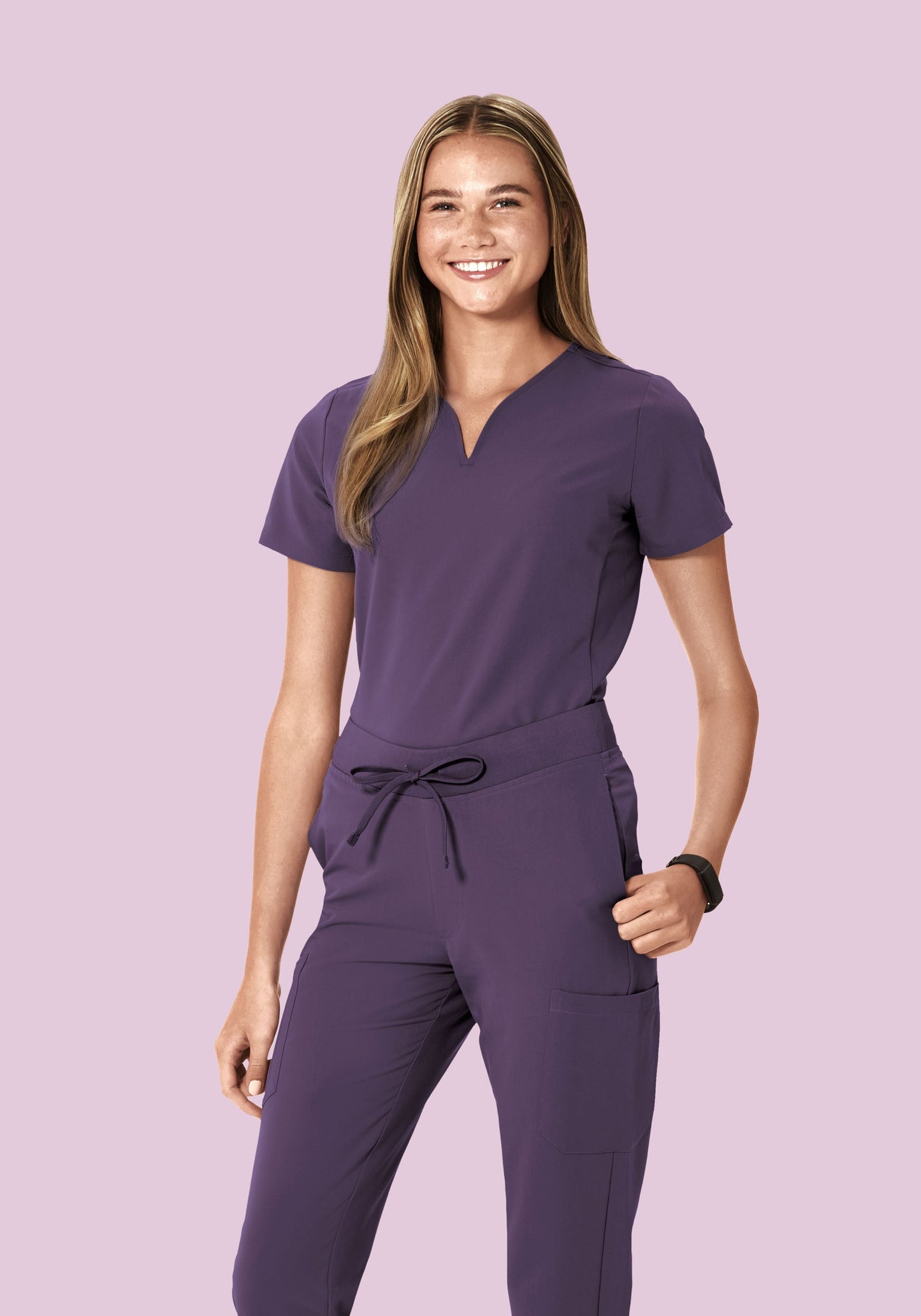 Curved V-Neck Top Deep Dewberry