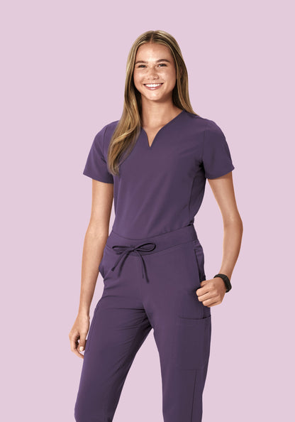 Curved V-Neck Top Deep Dewberry