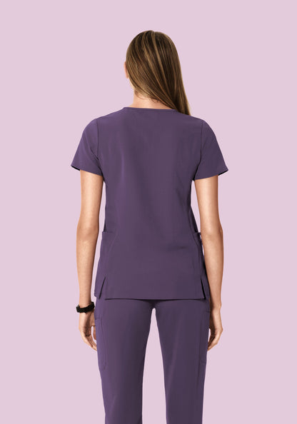 Curved V-Neck Top Deep Dewberry
